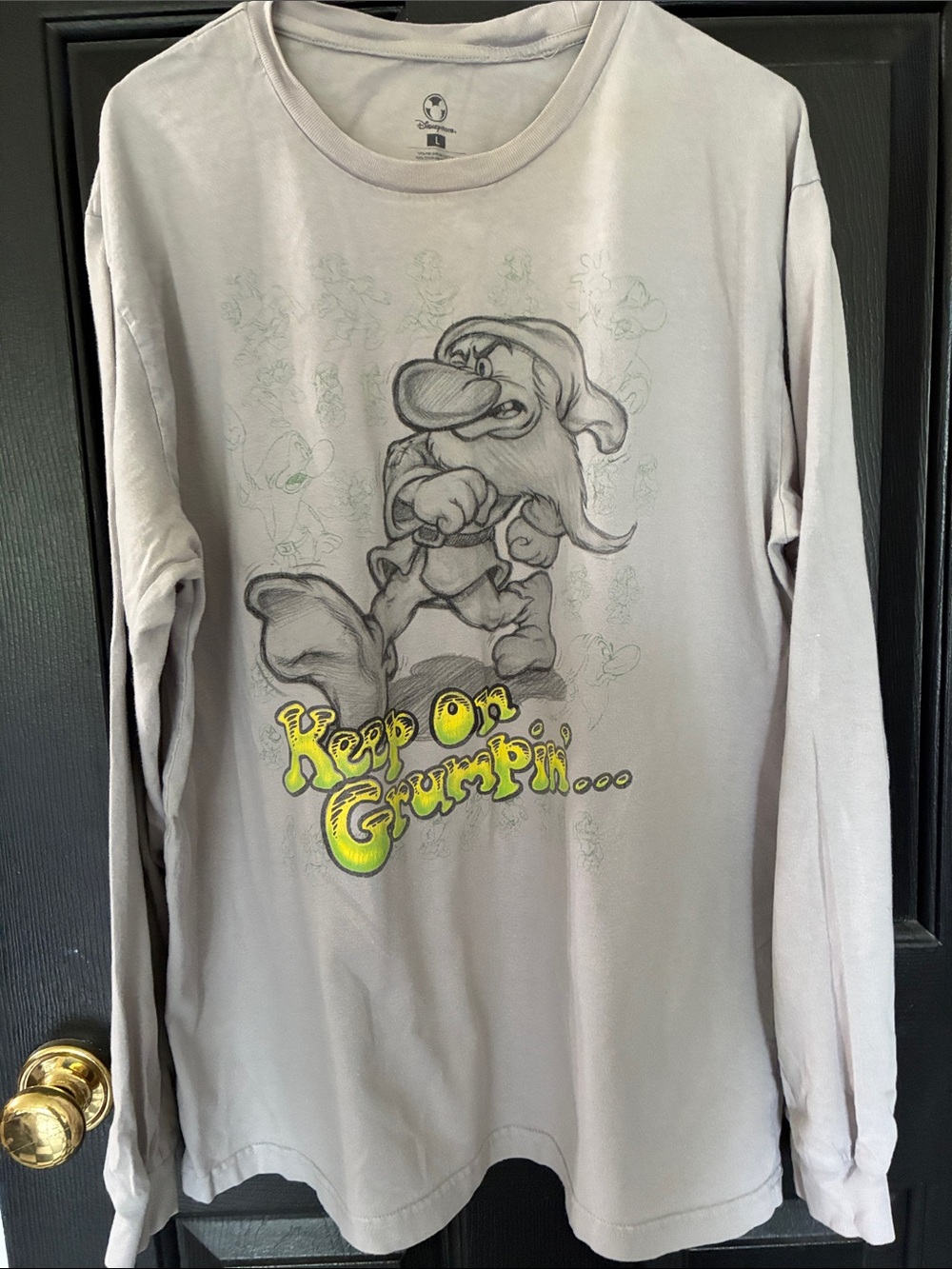 Disney Light Gray Long-Sleeve Tee with Grumpy Graphic